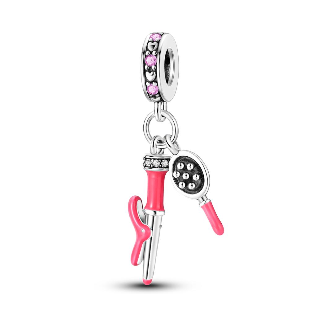 925 Silver Lipstick High Heels Charms For Lady Pendant Fit Bracelet DIY Ornament