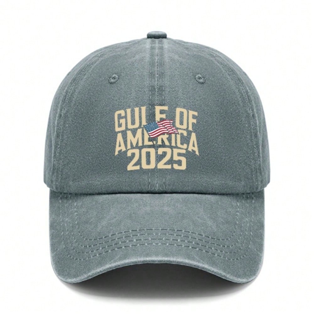 [Patriotic Baseball Cap] 2025 Gulf Of AMERICA Print Polyester Adjustable Vintage Washed Unisex Casual Outdoor Sports Sun Protection Baseball Hat -
