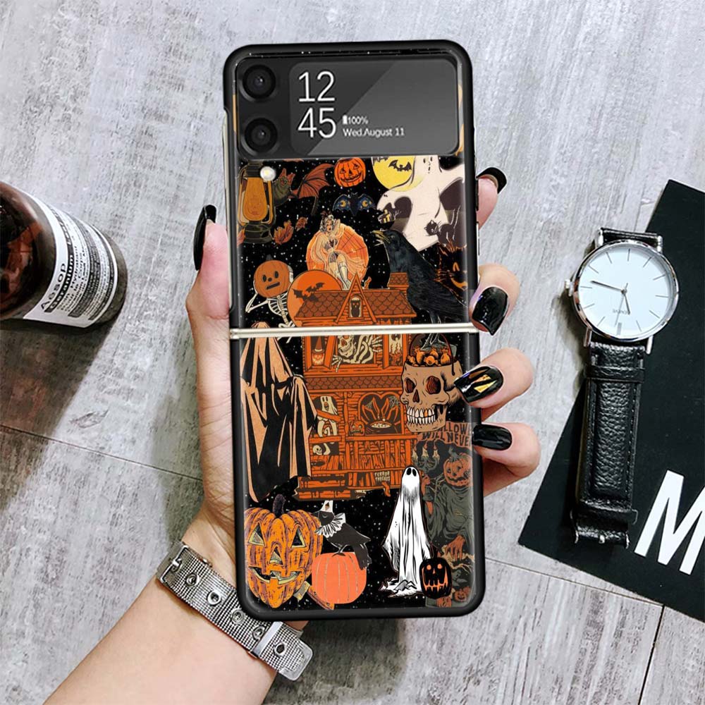 Halloween Fall Art Witch Cat Cases For Samsung Galaxy Z Flip 4 5 6 7 3 Z Flip7 Flip6 Flip4 Flip5 Flip3 5G Hard Shockproof Fundas