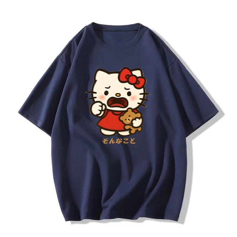 2026 Футболка Hello Kitty из мягкого хлопка с коротким рукавом и круглым вырезом, милый принт, легкий летний топ для женщин, повседневная одежда