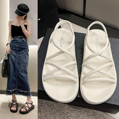 Сандалии-гладиаторы с перекрестными ремешками для женщин, летние сандалии на толстой платформе с танкеткой, женские повседневные римские туфли с эластичной резинкой сзади