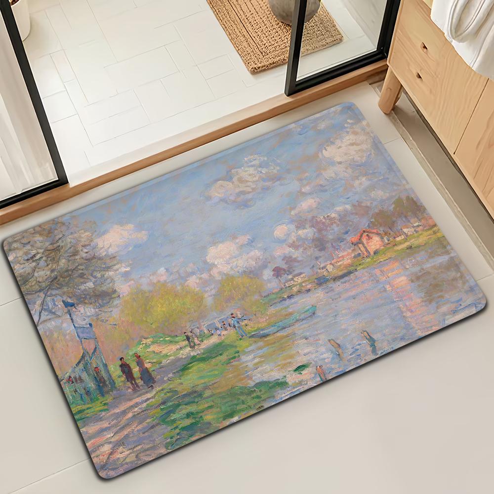 Коврик для двери, коврик для ванной, коврик для пола Lotus M-Monet, масляная живопись, микрофибра, декоративный, универсальный, фланелевый, быстросохнущий, впитывающий, нескользящая подошва
