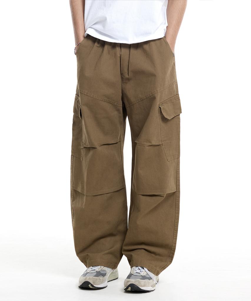 CREAM SODA LAB Diagonal Cut Field Parachute Cargo Pants Beige