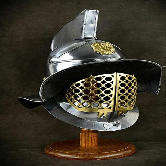 18GA SCA LARP Brass Gladiator Helmet – Medieval Re-enactment, Adjustable Size