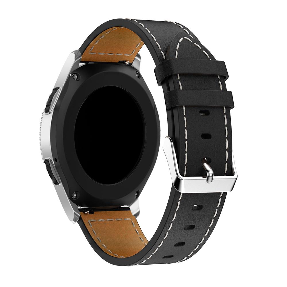 For Samsung Galaxy Watch 46mm Genuine Cow Leather Watch Strap 22mm Adjustable Watchband with White Stitching Line