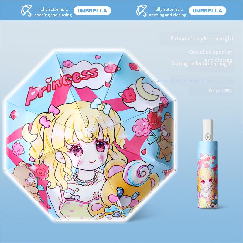 Cartoon Children'S Folding Umbrella Fully Automatic Rebound-Proof Safety Three-Fold Primary School Student Umbrella