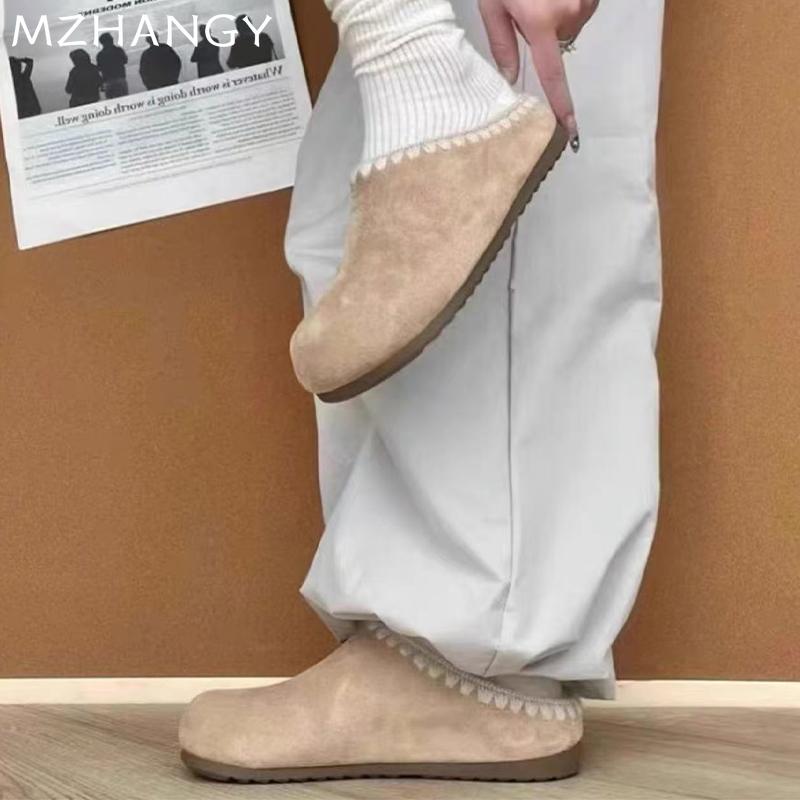 Модные женские замшевые тапочки на платформе из хлопка на плоской подошве, мюли, женская обувь 2025 года, модные повседневные теплые хлопковые туфли, шлепанцы