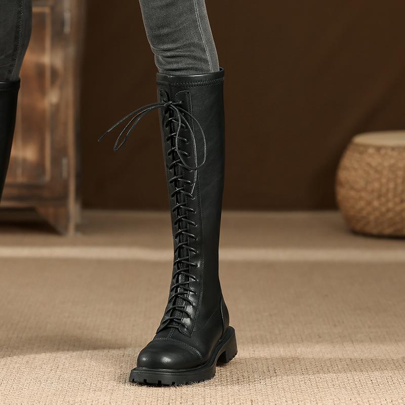 Белые рыцарские ботинки женские ботинки на шнуровке женские осенне-зимние универсальные ботинки на толстой подошве женские нескользящие и износостойкие