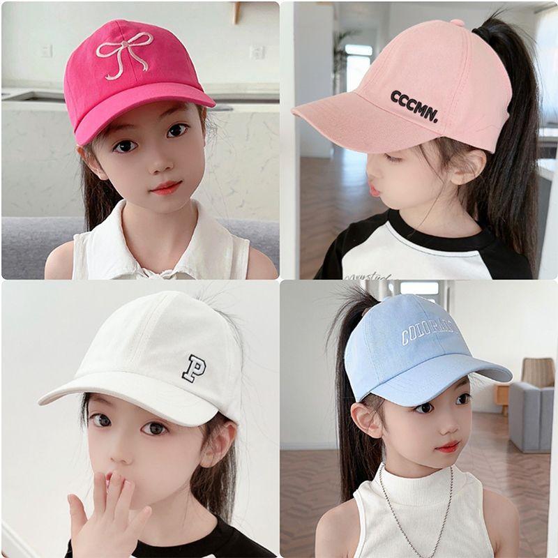 Girls Can Tie A Ponytail Hat Spring and Autumn Baseball Cap Children's Embroidered Fashionable Baseball Cap Girls Simple and Versatile Sun Protection