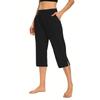 Women  Elastic High Waist 3/4 Pant Casual Active  Fit Wide Capris Leg Pants Trousers With Pockets