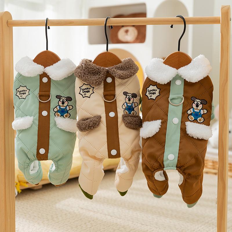Autumn and Winter Dog Maillard Pocket Patch Traction Four-legged Cotton-padded Coat Medium and Small Dog Cat Warm Pet Clothes