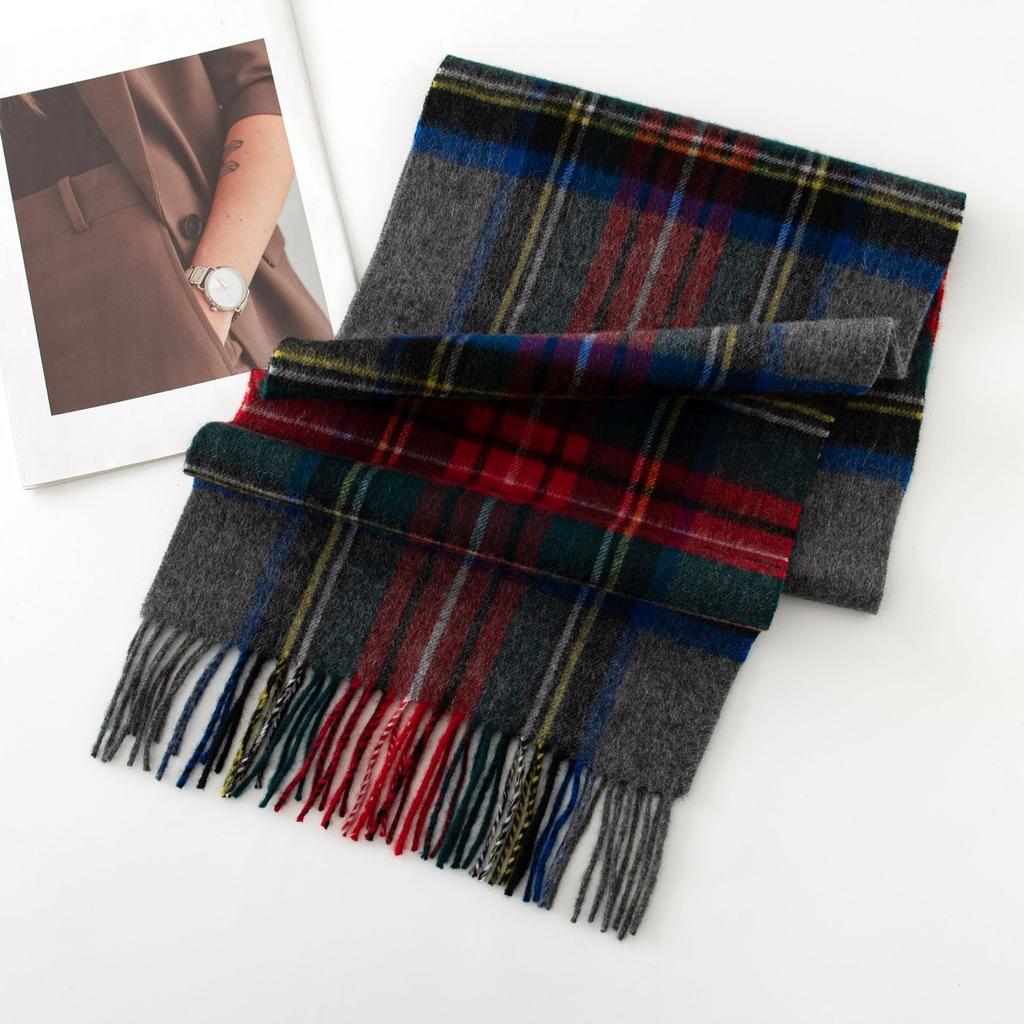Christmas 100% Wool Scarf, High-quality Women's Versatile, Plaid Stitching Warm Neck