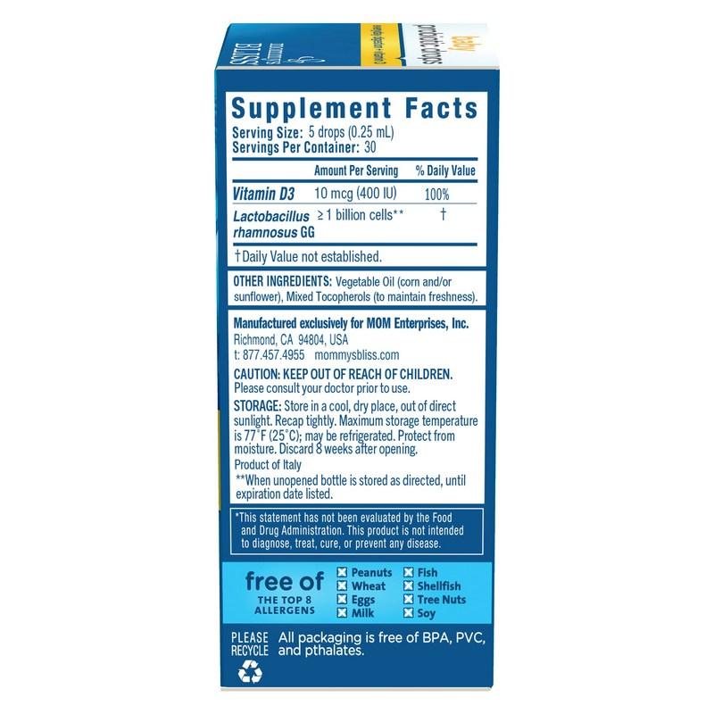 Капли Mommy's Bliss с пробиотиками и лактобактериями + Витамин D, 10 мл, 1 шт.