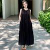 2025 Plus Size Dress Summer Women Black Sleeveless Vintage Loose Maxi Basic Style Holiday New Dress