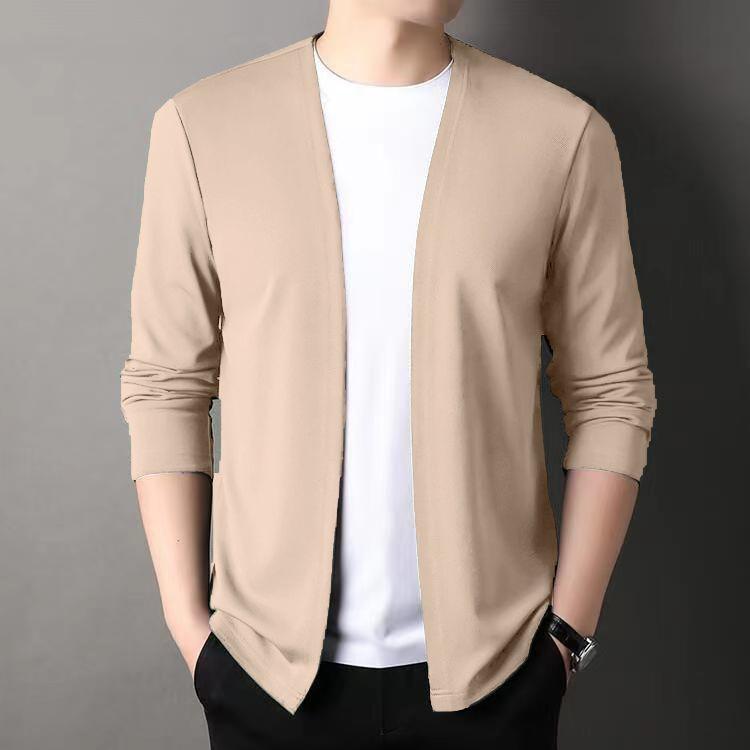 Кардиган Slim Fit для мужчин, тонкая верхняя одежда на весну и осень, повседневная, с длинным рукавом, модная, универсальная, однотонная, облегающая, осень