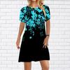 Women Casual Dress Summer Blue Crystal Flower Print Dresses For Women O-neck Short Sleeve Dress Plus Size
