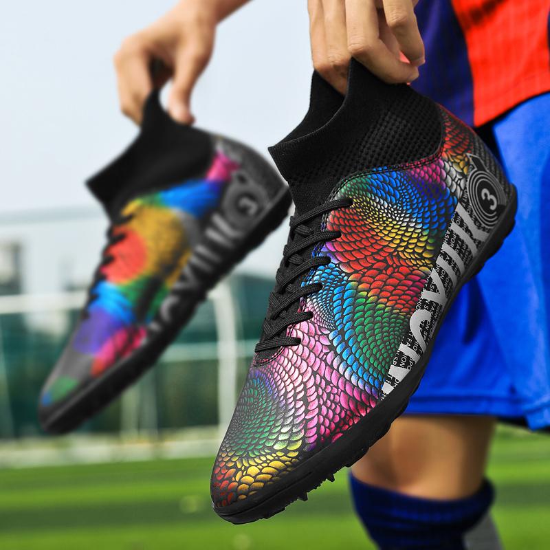 31-48унисекс футбольные бутсы с высоким верхом, эластичной резиной и мягкой подошвой TF футбольные бутсы мужские тренировочные специальные детские футбольные бутсы для соревнований