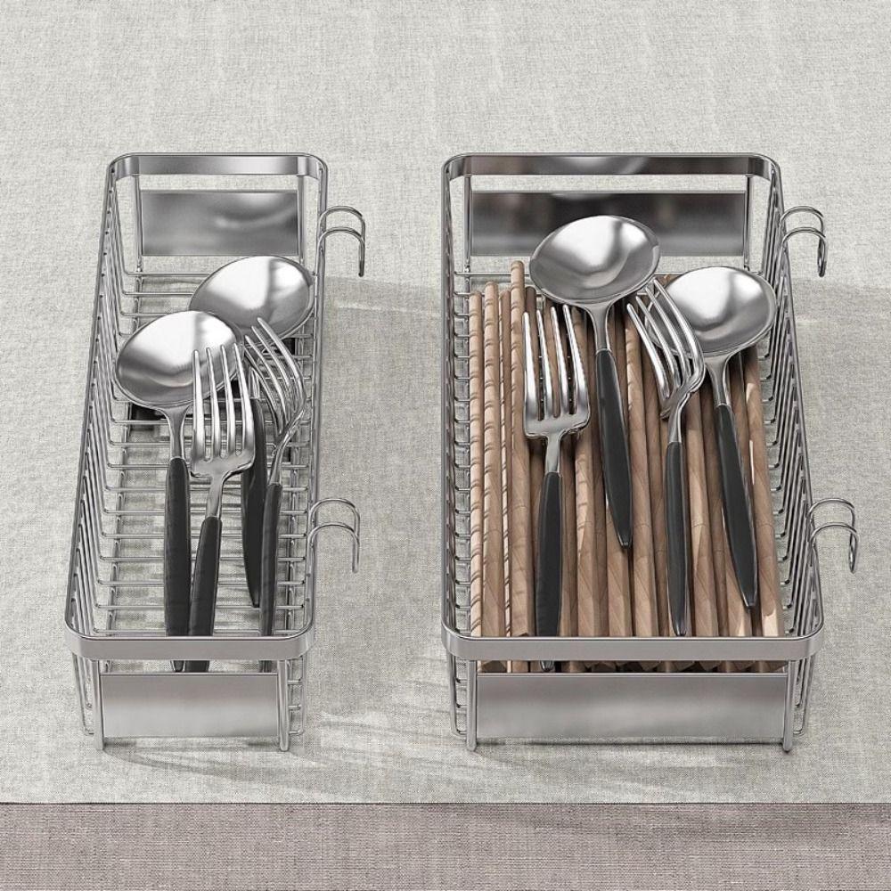Silver Hanging Cutlery Holder Rust Proof Cutlery Drainer Rack  Kitchen Use