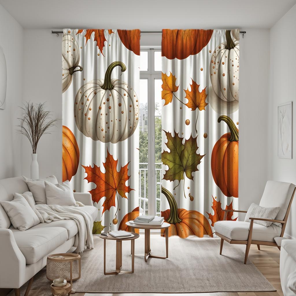 2 шт. HD Harvest Festival Белая тыква Красный кленовый лист декоративная занавеска Белая галстук цифровая печать занавеска украшение для дома st