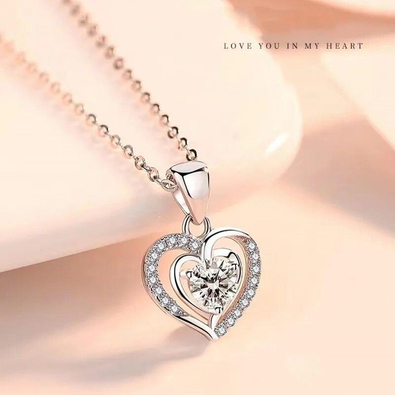 S925 Sterling Silver Moissanite 3 Carat Heart-to-Heart Necklace Clavicle Chain Fashion Niche Design Sense for Girlfriend