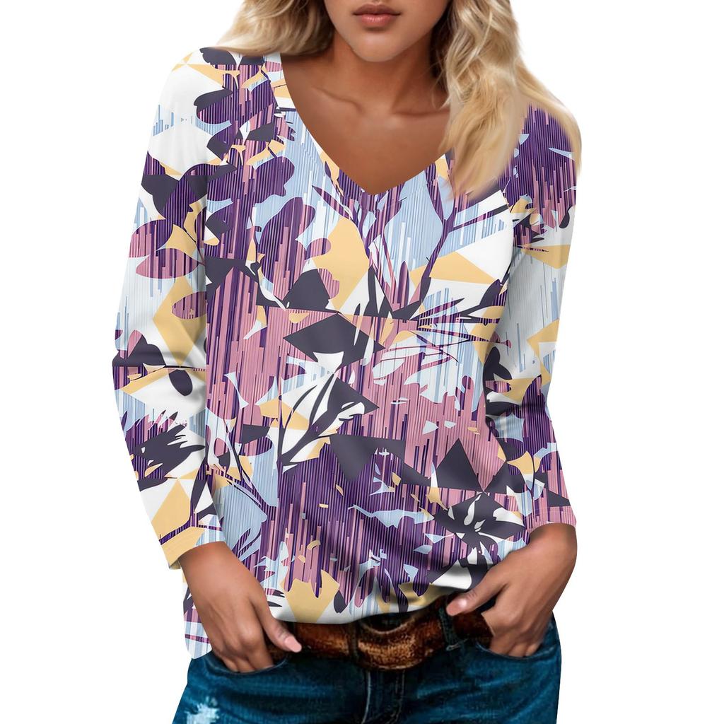 Женский модный повседневный пуловер с длинным рукавом и V-образным вырезом, рукавом реглан и принтом