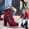 Women Fashion Lace Up Ankle Boots High Heel Cross Bandage Short Boots  Casual Suede Booties Spring and Autumn Shoes