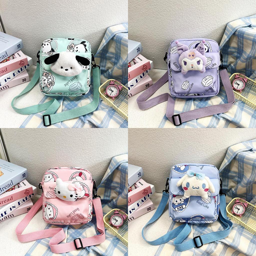 Cinnamoroll Hello Kitty Kuromi Canvas Single Shoulder Bag With Stitching Details For Daily Use