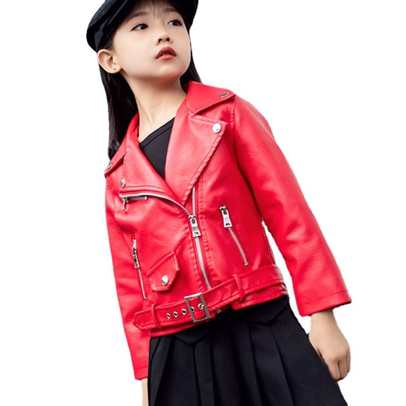 Kids Clothing Boys and Girls Spring Autumn Turndown Collar Leather Jacket Children's Motorcycle Korean Style Jacket