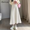 Корейская мода, осенне-зимняя женская юбка-миди с высокой талией, серая, черная, абрикосовая, кофейная, толстая теплая юбка, элегантная женская юбка с кисточками, женские юбки
