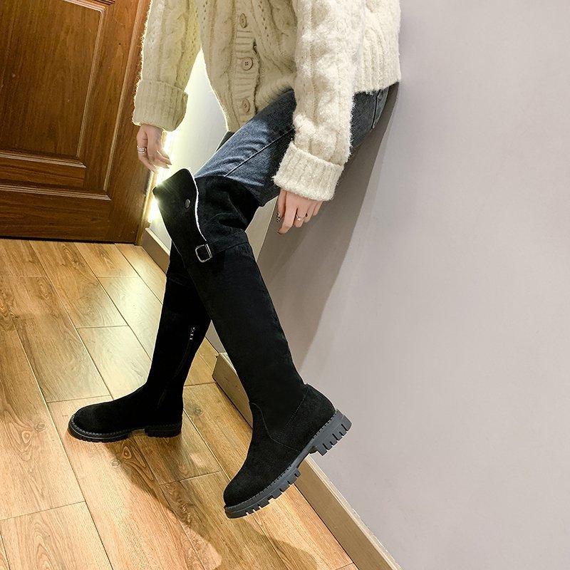 Ботинки Челси Женская обувь 2024 Новая зимняя мода выше колена Мягкие теплые зимние высокие сапоги Повседневная обувь Плоские туфли Мотоциклетные ботинки