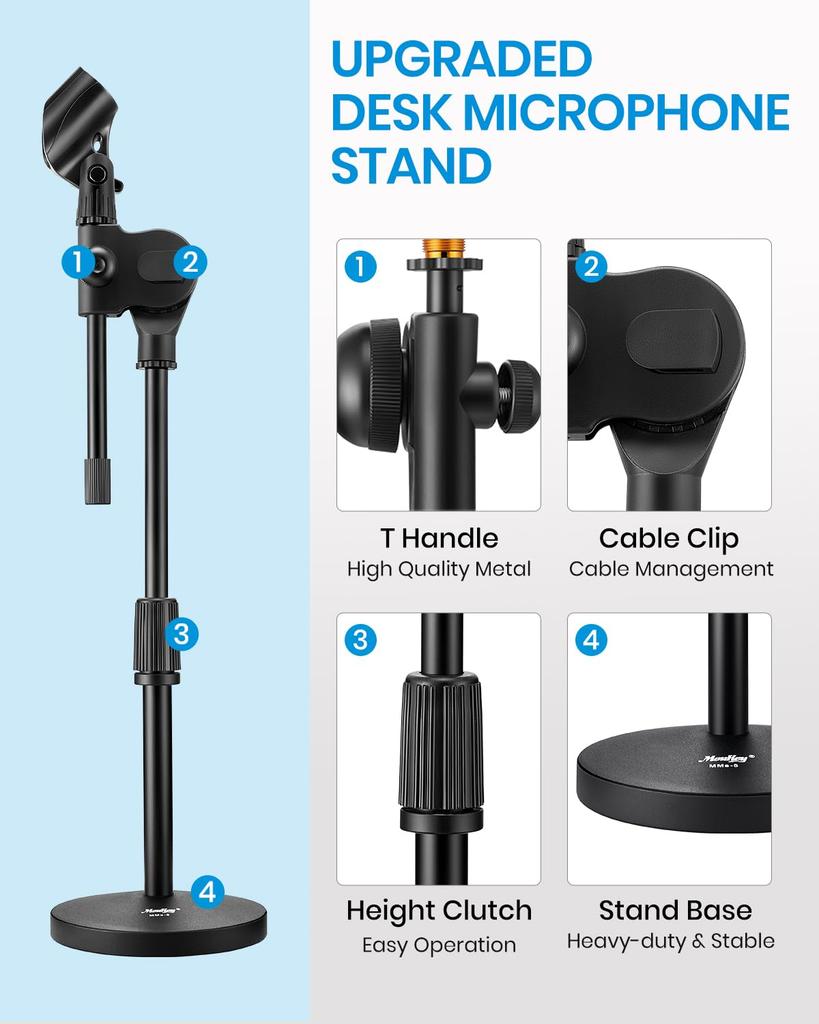 Moukey Microphone Stand Tabletop Gear Fixed Boom Arm Adapter Base Diameter 14cm 9.5mm & 15.8mm MMs-5