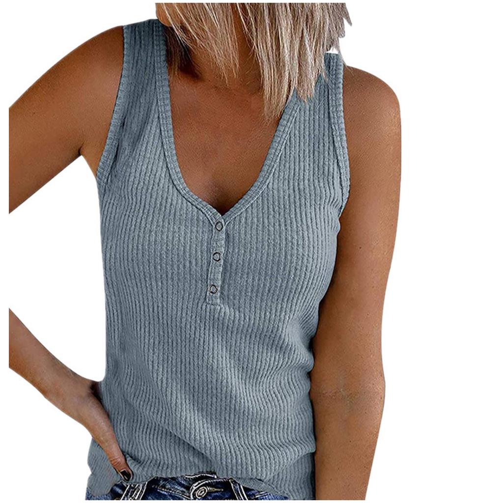 Summer Women's Vest Breasted Knitted Vest Solid Color V-neck Sleeveless Top
