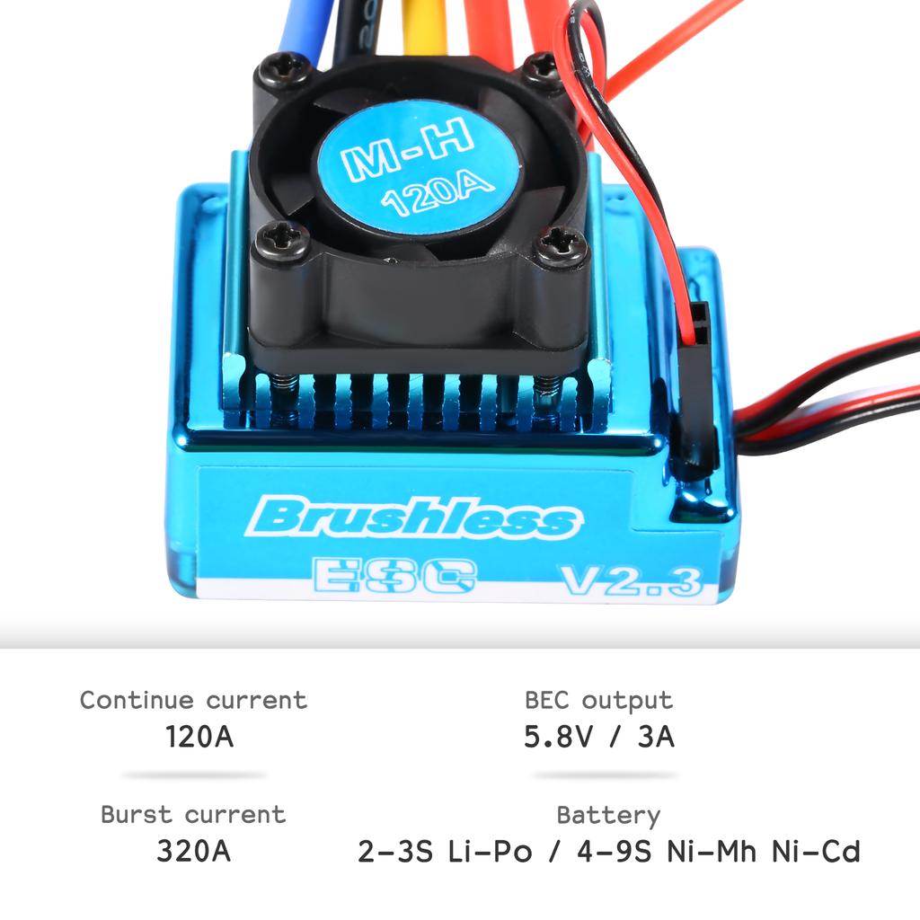 3650 3900KV Waterproof Brushless Motor with 120A Brushless ESC with 5.8V 3A BEC Set for 1 10 RC Car