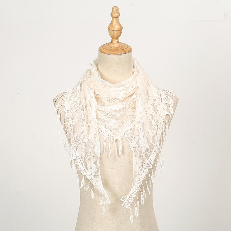 New Women Lace Triangle Scarf Embroidery Fringed Shawl Hot Sale Female Muslim Hijiab Solid Color Triangle Scarf Shawls