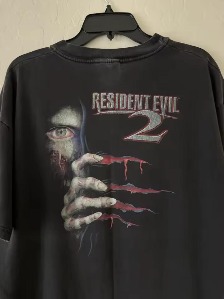 Resident Evil 2 Retro T-shirt 1998 PS1 Game Horror Capcom Hanes Printed Pattern Retro Casual Daily T-shirt