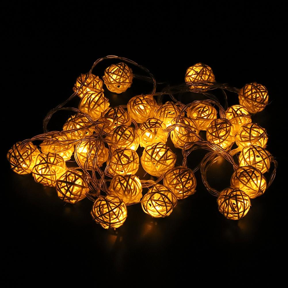 Гирлянда из ротангового шара, 30 светодиодов, ночник на батарейках, подвесной декор