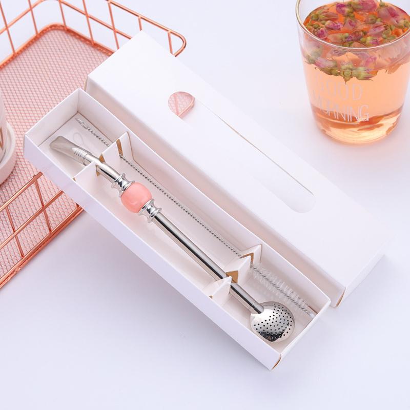 Двусторонняя фильтр-соломинка Ложка из нержавеющей стали для мате Бомбилья Соломинка с кисточкой Длинная ручка Ложка для помешивания Кухонные принадлежности