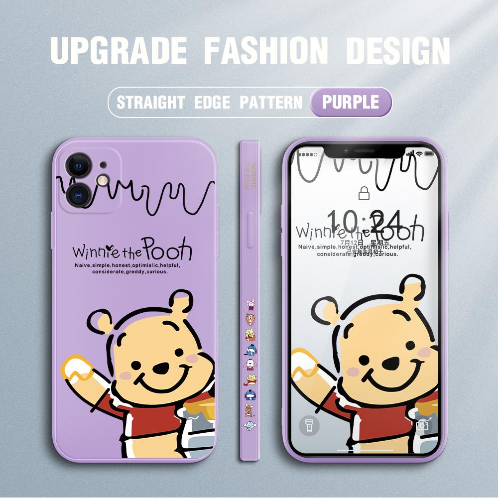 Мультяшный Дисней Винни Пух Медведь с квадратным краем и узором, жидкий силиконовый противоударный чехол для телефона для iPhone OnePlus