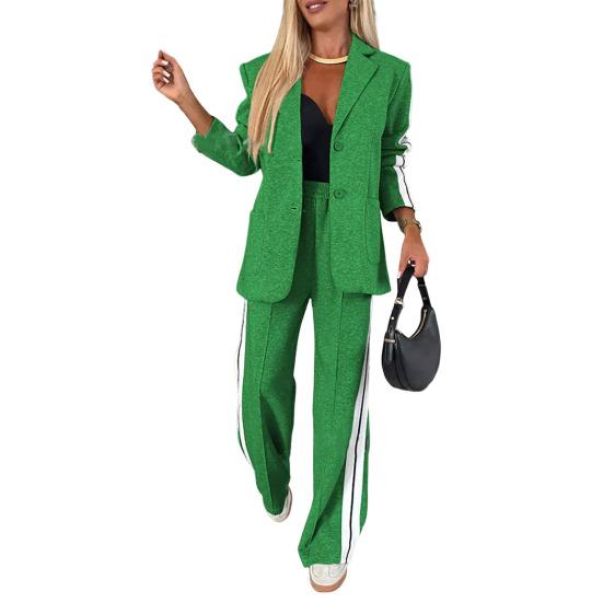 Комплект из 2 предметов: пальто и брюки, однобортный пиджак с отложным воротником и длинными рукавами, свободные полосатые брюки с широкими штанинами, повседневный наряд для поездок на работу