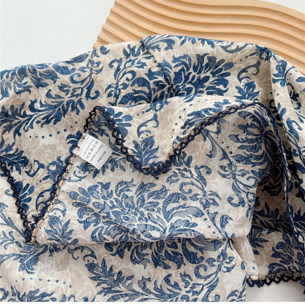 Flower Cotton Linen Print Scarves Floral Square Handkerchief Elegant Small Square Scarf  Women