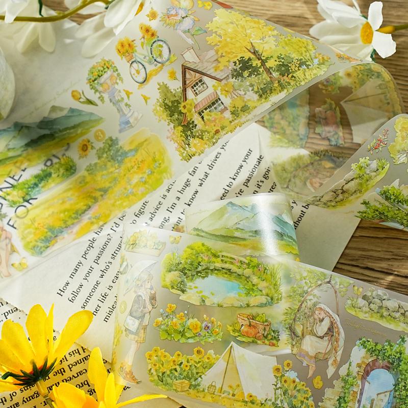 ПЭТ Лента Прекрасное Время Серии Садовый Пейзаж Рисунок Персонажа Ручной Аккаунт Пейзажная Лента DIY Поздравительная Открытка Украшение Чашки