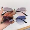 New Luxury Rimless Cat Eye Gradient Sunglasses for Women Ladies Fashion Brand Travel Driving Sun Glasses UV400 Eyewear