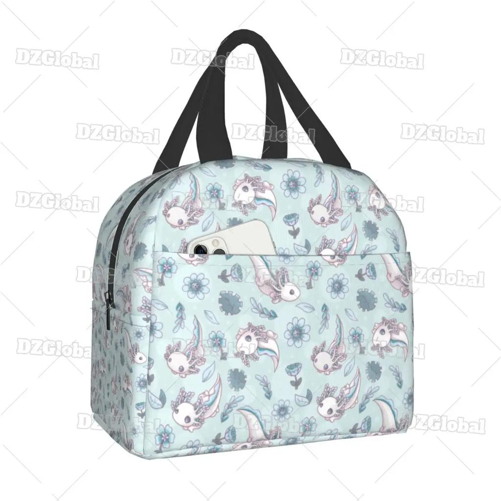 Милая сумка для ланча с аксолотлем, с термоизоляцией, для школы, офиса, с мультяшной саламандрой, животным, портативная, термокулер, для бенто-бокса, для женщин, детей