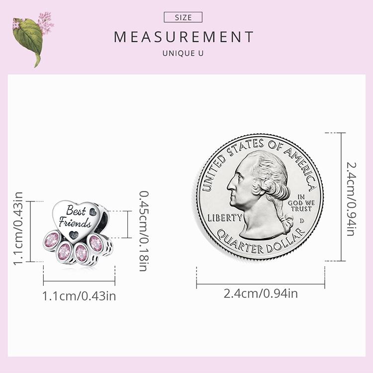 BAMOER из стерлингового серебра 925 пробы, оригинальные розовые овальные циркониевые бусины в форме собачьей лапы для женщин, изящные ювелирные изделия