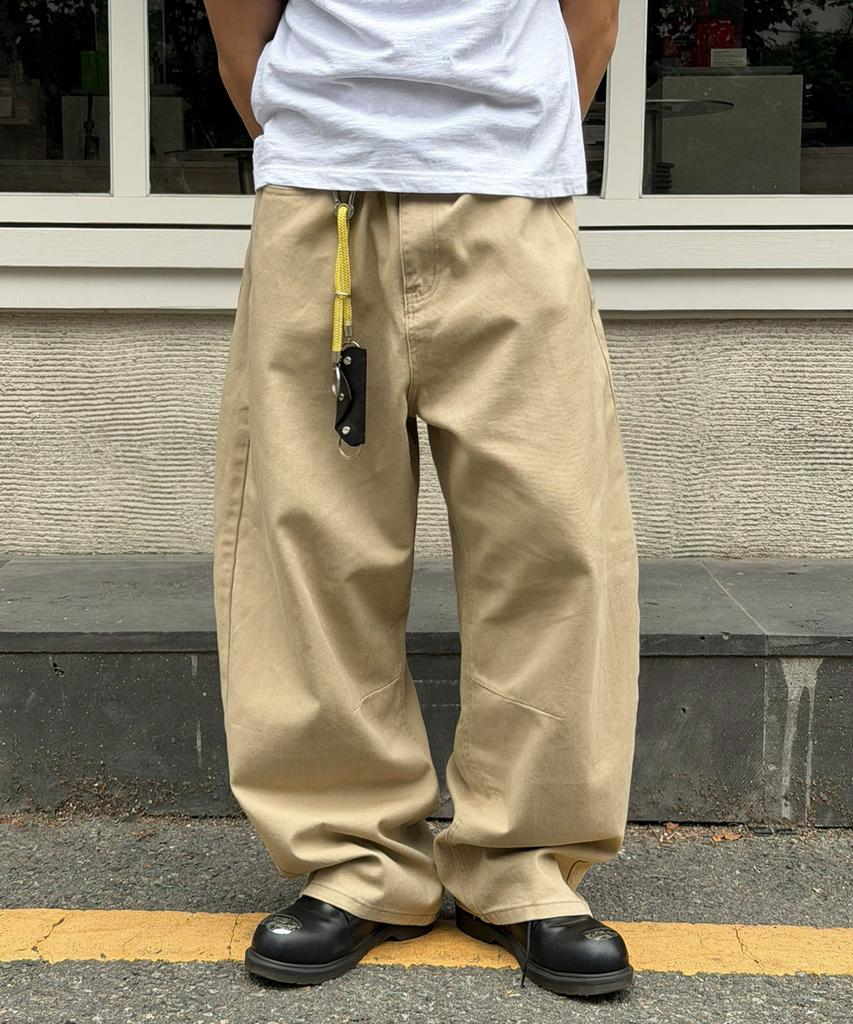 SIGNATURE Summer Wide Curved Dart Cotton Pants [Beige]