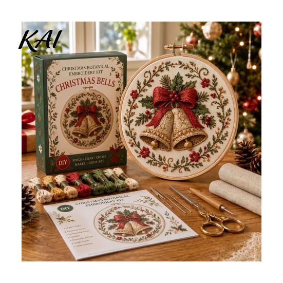 Home Decor Handmade Embroidery Christmas Kit for Beginners, Pre-Printed Pattern Full Set Tree Hanging Ornaments of Tools, DIY Needlework Festive Wall