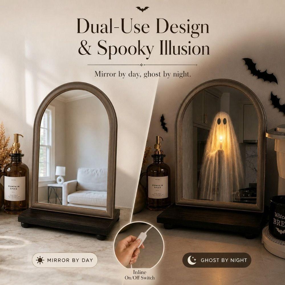 LED Glowing Light Up Ghost Mirror Battery Powered Glowing Ghost Mirror Wall Hanging Mirror Bedroom