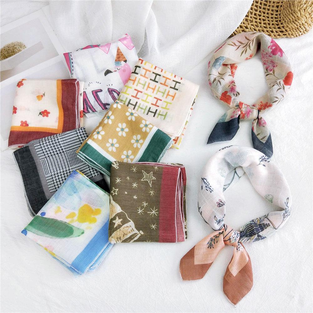 Маленький квадратный шарф из хлопка и льна, шелковый шарф, женский, весна и осень, новый стиль, художественный и универсальный, модный, темпераментный шарф-повязка на голову