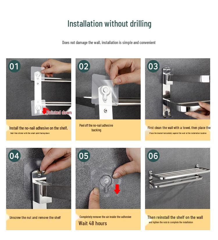 Настенная полка для ванной из нержавеющей стали 304 без сверления