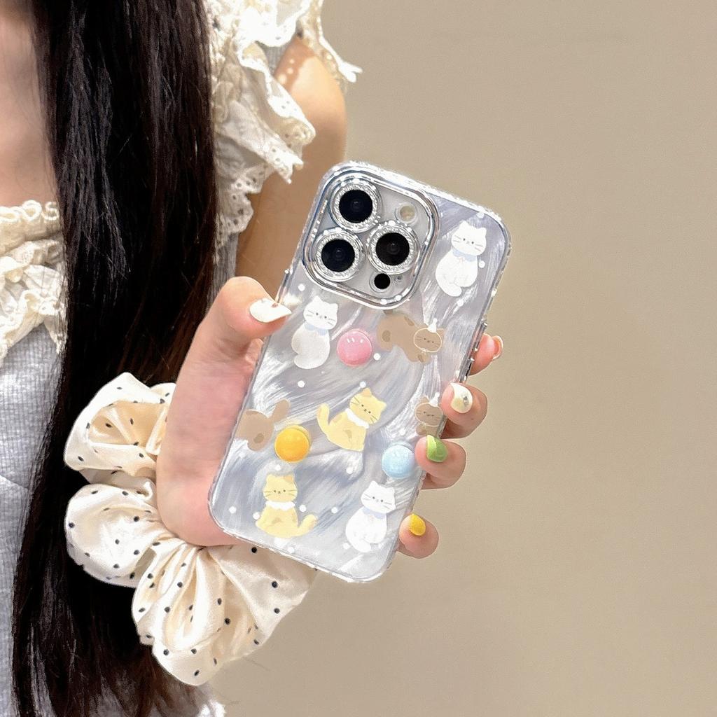 Чехол для телефона с изображением милого кота в мультяшном горошке для девочек, милые аксессуары для iPhone 16 15 14 13 12 11 Pro Max